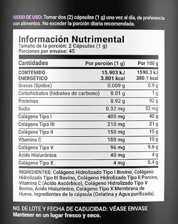 BLIFE Collagen Blend I II III V X | Colágeno Hidrolizado Tipo I, II, III, V y X × 4 90 Caps | 500 mg