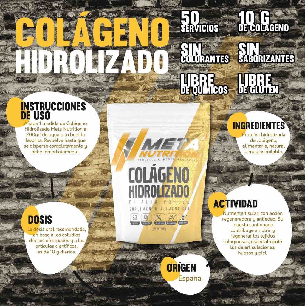 META COLAGENO HIDROLIZADO PURO 500 GRS 50 SERV