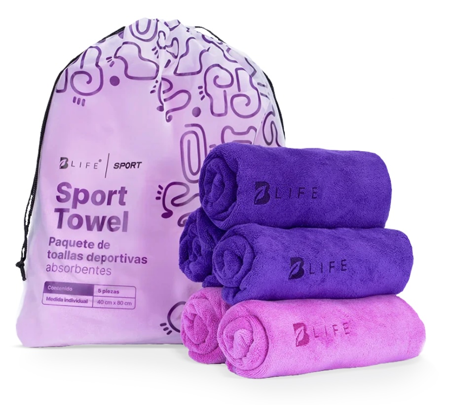 BLIFE Kit Sport Towel | Kit de 5 Toallas Deportivas Rosa / Morado